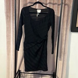 Max Studio small, black, polyester rayon, long sleeve, midi dress